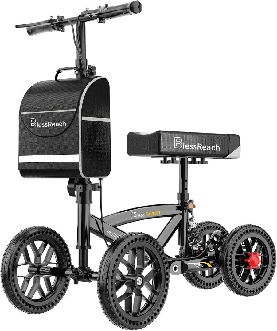 BlessReach Foldable All Terrain Knee Scooter for Adults for Foot Injuries
300lbs Foldable Leg Knee Scooter, Disc Brake System, 13" Cozy Knee Pad, Knee Scooter for Broken Ankle Foot Injuries, Black