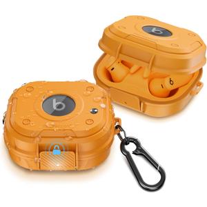 PROfezzion for Beats Power beats Pro 2 Case Cover, Heavy Duty Hard Shell Case with Full Coverage and Secure Locking Latch for Power Beats Pro 2 Earbuds - Electric Orange (Not for The Power beats Pro 1)