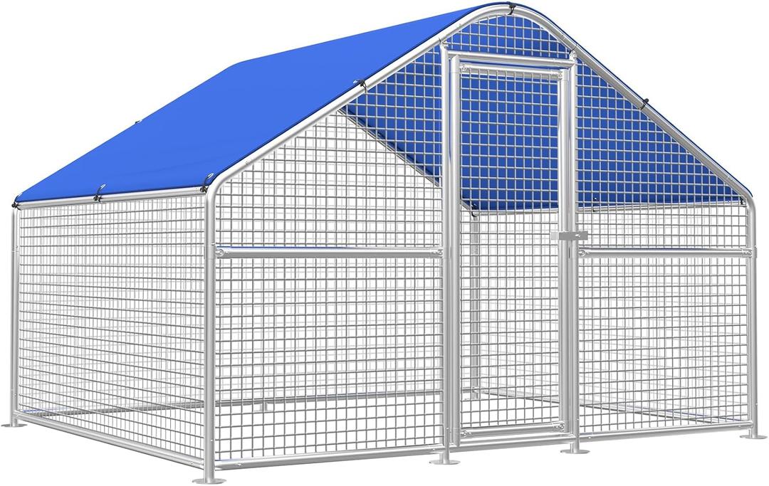 Large Metal Chicken Coop with Galvanized Hardware Cloth, Chicken Coop Run Pen for Yard with Waterproof Cover, Outdoor Large Walk-in Chicken Coops for 8 Chickens Duck Pen House Cage Run