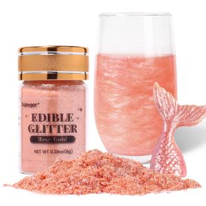 Sujoygar Rose Gold Edible Glitter, Food Grade 8g, Edible Glitter for Drinks, Kosher & Halal Certified, Cocktail, Cupcake, Chocolate, Strawberry, Baking (Single) Exp 3/25/27