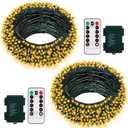 2 Pack Christmas String Lights Battery Operated, 33Ft 100 LED Fairy Lights Waterproof Green Wire Wreath lights Tree Lights with Remote 8 Modes Timer for Bderoom Wedding Decoration (Warm White)