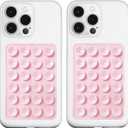 Anteel 2 Pack Silicone Suction Phone Case Mount, Silicon Adhesive Phone Grip for Smartphones, Hands-Free Mirror Shower Phone Holder for Selfies, Tiktok Videos (Light Pink)