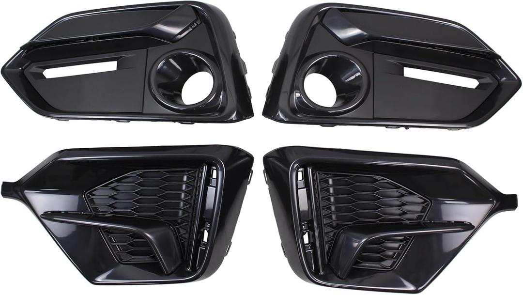 Glossy Black Front Rear Bumper Grill Fog Light Cover Bezel Trim set for Honda Civic Hatchback 2017-2021 Driver and Passenger Side without Radar Hole
