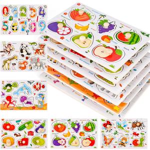 Wooden Peg Puzzles for Toddlers 1-3, 6 PCS Toddler Puzzles Set(Vegetables, Numbers, Fruits, Insects, Sea and Animals), Great Preschool Learning Puzzle Toys for Girls and Boys