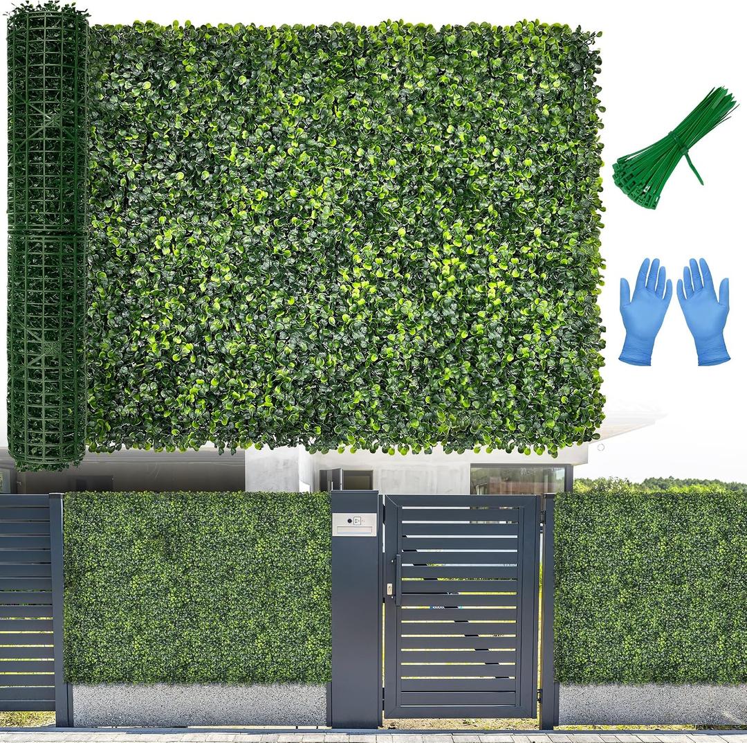Artificial Boxwood Roll Panel Backdrop: 48"X120" UV-Anti Greenery Faux Grass Wall Hedge for Indoor Outdoor Green Decor & Backyard Background Decorations Fence Covering Privacy