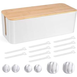 Cable Management Box - Wooden Style Large Cord Organizer Box to Hide Wires & Power Strips | Desk Computer Cable Organizer Box | Safe ABS Material |16" (L) x 6.2" (W) 5.3" (H)|for Home & Office - White