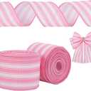 FINGERINSPIRE 2 Rolls Pink Burlap Striped Fabric Ribbon 2-1/2 inch Wide Striped Wired Edge Ribbon Farmhouse Fabric Ribbons for DIY Project/Gift Wrapping/Wreaths/Christmas Tree Decoration(5yards/roll)