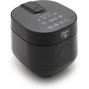 GreenLife Digital Rice Cooker, 2 Cups Uncooked/4 Cooked Rice, PFAS & PFOA-Free Removable Ceramic Dishwasher Safe Pot, Healthy Cooking, Auto Presets & Keep Warm, Touchscreen, Paddle Included, Black