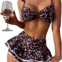 BEAUDRM Women's 2 Piece Ruffle Bikini Sets Floral Tummy Control Skort Swimsuit Bathing Suit Beachwear (M)