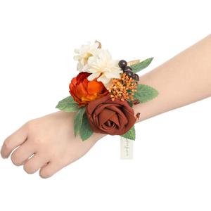 Ling's Moment 6pcs Wedding Wrist Corsage Artificial Flowers, Girl/Mother Homecoming Prom Corsages Wristlet Dcor, etc. Burnt Orange Terracotta
