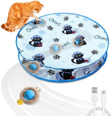Hyfico Interactive Cat Toys for Indoor Cats Automatic Motion Activated Moving Ball Hide and Seek Game for Indoor, Cat Balls with 28 Inch Play Mat