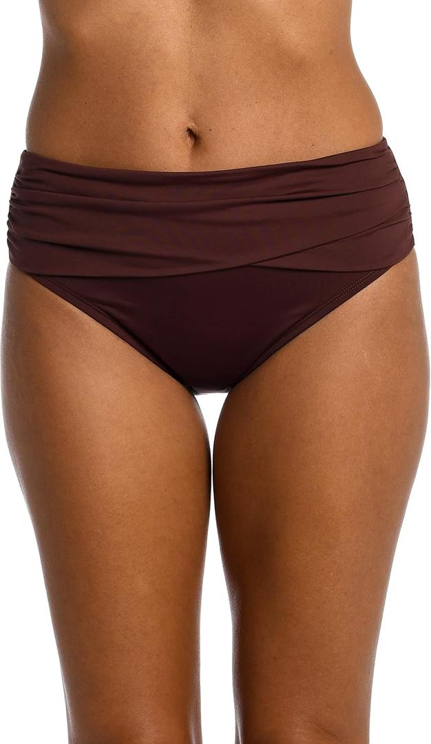 Island Goddess Banded Mid Waist Pant Bikini Swimsuit Bottom (6, Java)