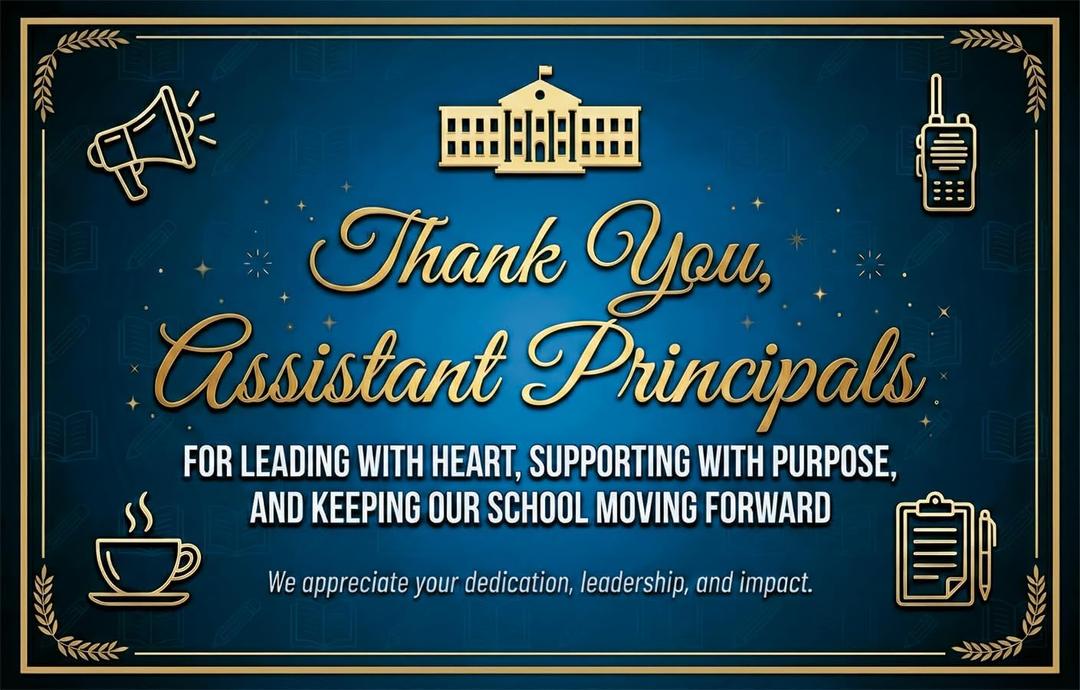 National Assistant Principals Week Banner 2026 - Vice Principal (VP) Appreciation Gifts & Office Door Decorations - "Thank You" Sign for School Admin Retirement Party - Navy Blue Gold Fabric (Grommets & Rope, 71 x 45 Inch)