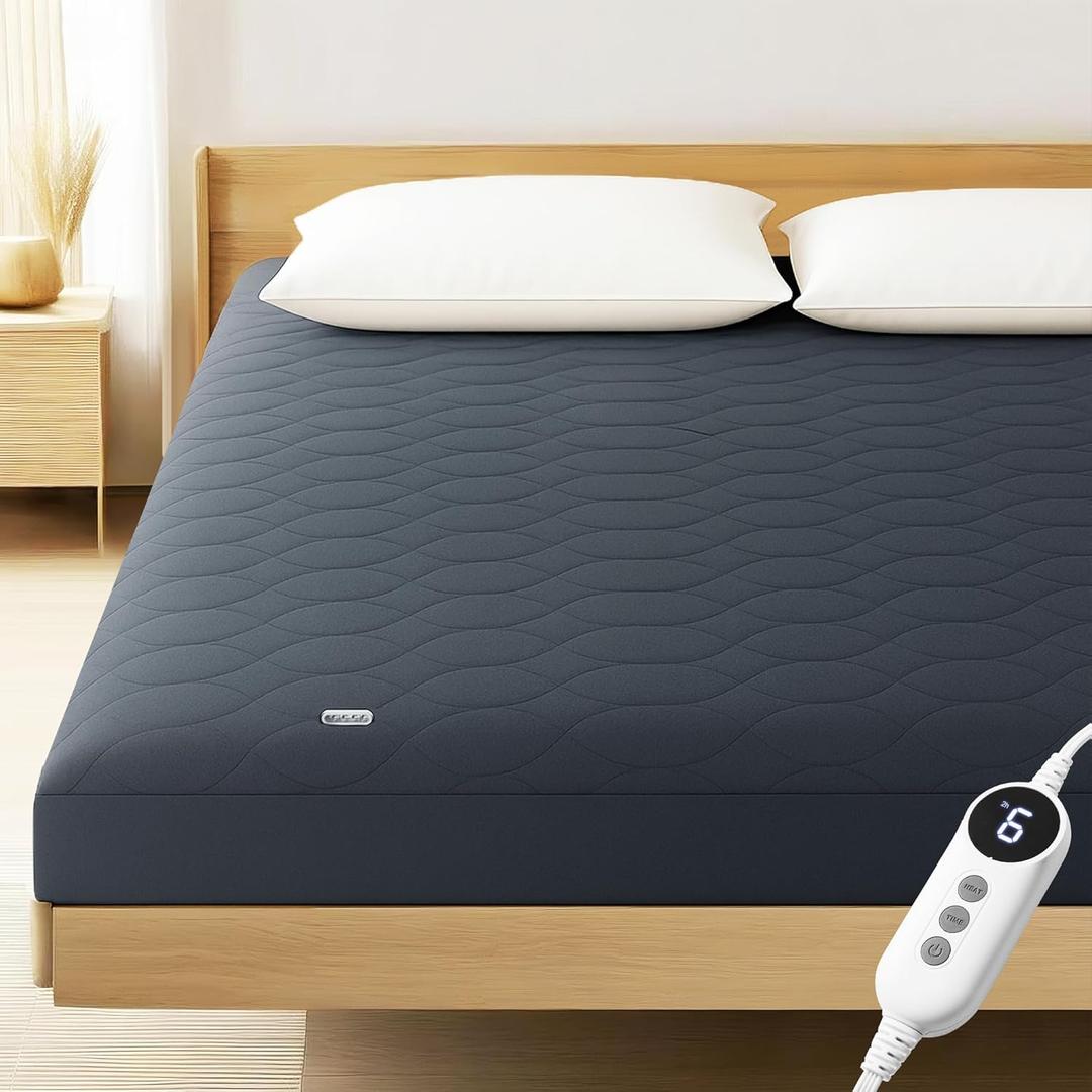 MASVIS Heated Mattress Pad Twin Size - 6 Heat Settings & 10-Hour Auto Off, Quilted Electric Bed Cover, Bed Warmer with Deep Pocket | Fast Heating | Machine Washable,Grey,39"x75" (Gray)