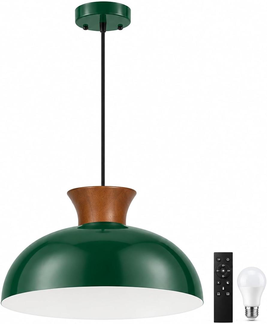 14-Inch Green Pendant Light for Kitchen Island with Remote Dimming