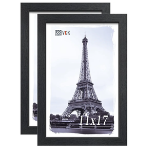 VCK 11x17 Poster Frame Set of 2 - Black, Textured Exclusive Solid Wood Picture Frames, Wall Gallery Frame