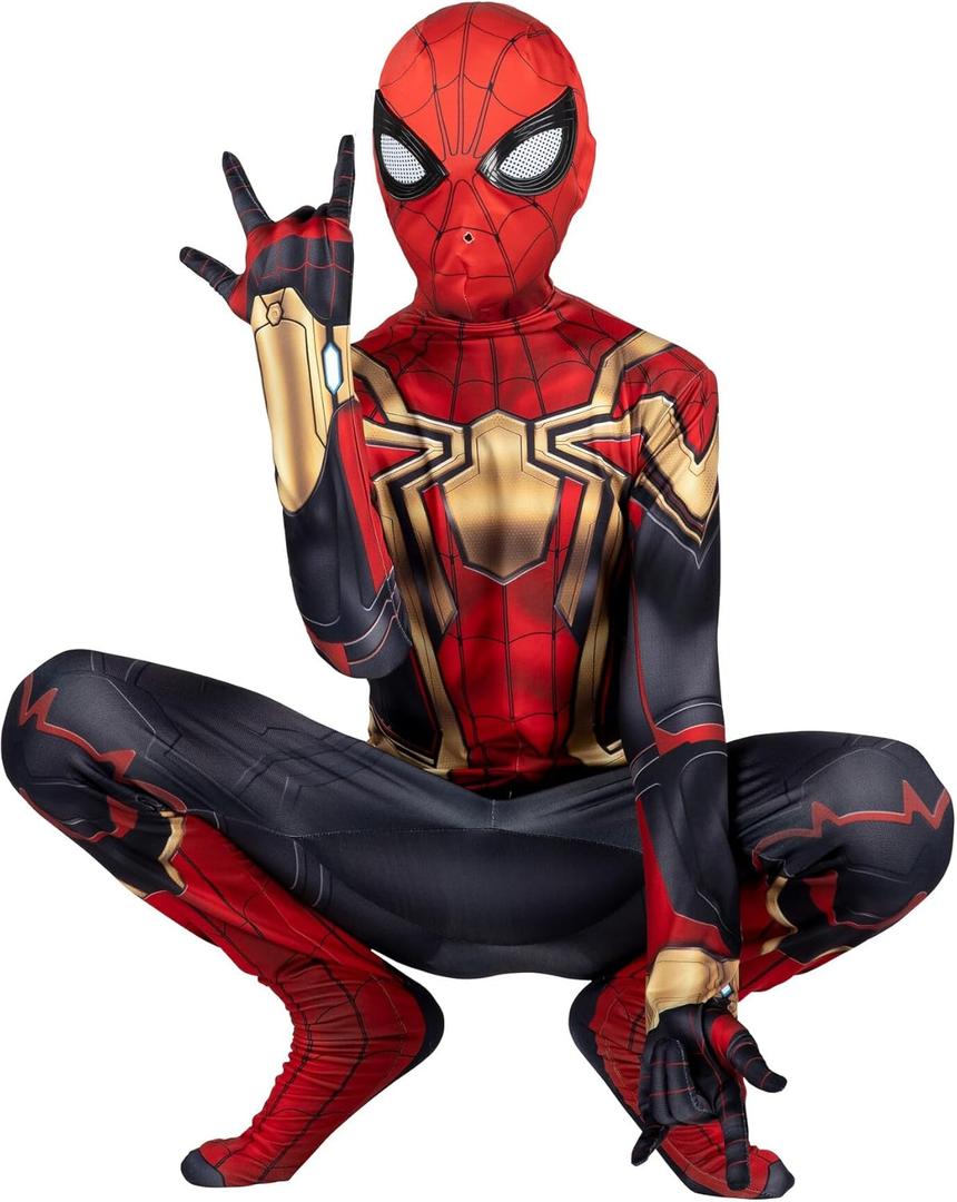 MARVEL Integrated Spider-Man Official Youth Deluxe Zentai Costume - Stretch Spandex with Hidden Zippers and Wrist Slits, Size: Small