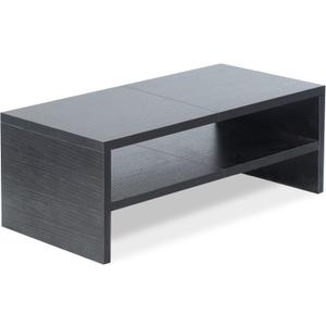 TEAMIX 2 Tiers Wooden Desktop Monitor Stand Riser 20 Inch Printer Stand with Double Storage Small TV Riser Laptop Keyboard Holder Business Desk Organizer Shelf Black Bookshelf