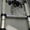 Telescoping Ladder 8.5 FT, Aluminum Lightweight Extension Ladder with 2 Triangle Stabilizers and 2 Detachable Hooks, Safety Lock Slow Down Design Collapsible Telescopic Ladder for Home Outdoor (Silvery(one-button))