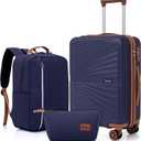 Carry On Luggage Set 22x14x9 Airline Approved Luggage Sets 3 Piece,Suitcases with Wheels,ABS Hard Case Luggage with TSA Lock Spinner Wheels(20 Inch,BP/TB)