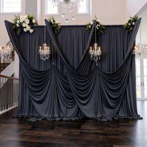 60ftx12ft Black Wrinkle-Free Wedding Backdrop Curtain -Silky Washable Black Polyester Drapes for Baby Showers, Birthday Parties, Photography, and Wedding Receptions-12 Panels 5FTx12FT, W5' x H12'