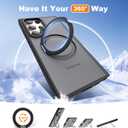 Compatible with Samsung Galaxy S24 Ultra Case with 360Rotatable Magnetic Ring Stand Compatible with Mag-Safe Military Protection Matte Translucent Phone Cases for S24 Ultra 6.8",Black