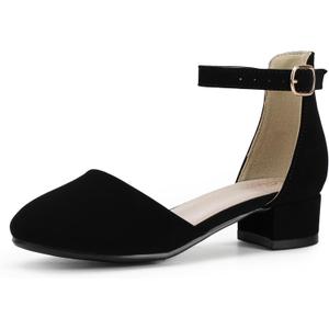PANDANINJIA Girls Heels Dress Shoes Flower Girl Closed Toe Heels Ankle Strap Wedding Party School Miya Toddler Little Big Kid Pump Shoes (Black Nubuck)