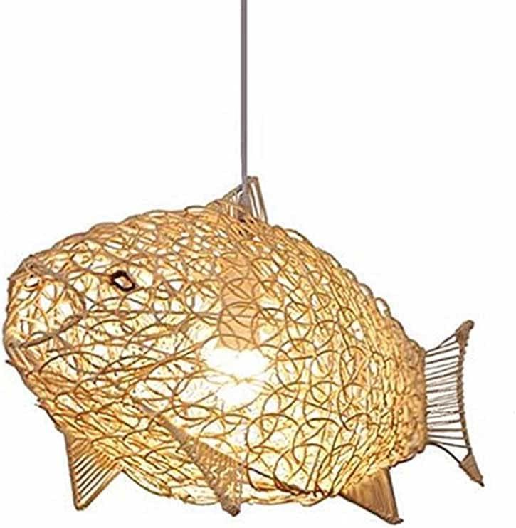 Fish-Shaped Rattan Woven Pendant Light, 1-Lights Boho Fish Lighting,Natural Weaving Wicker Light Fixture,Rustic Farmhouse Rattan Chandelier for Dining Room Living Room Bedroom Kitchen