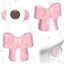 Wonderjune 2 Pack Toilet Bolt Caps Decorative Coquette Bow Bolt Screw Caps Ceramic Cute Bathroom Decor Fun Themed Gadgets Replacement Parts(Pink)