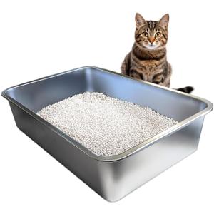 iPrimio Ultimate Stainless Steel XL Cat Litter Box - XL Litter Box for Big Cats - Large - Never Absorbs Odor, Stains, or Rusts - Easy Cleaning Litterbox Designed by Cat Owners (1 Pan)