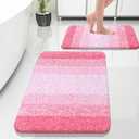 OLANLY Bathroom Rug Set 2 Piece, Soft Absorbent Microfiber Bath Rug Set, Non-Slip, Machine Wash Dry, Plush Shaggy Bath Mats for Bathroom (30"x20"+24"x16", Pink)