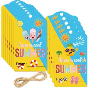 50 Pcs 2 x 3.5 Inch Have A Cool Summer Tags Summer-Themed Gift Tags | Sunshine Hanging Tags Fun Name Labels for Birthday Party,School, Teachers, Friends, Family, Party Decor