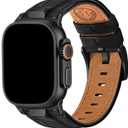 Wristitani Leather Bands Compatible with Apple Watch Band 49mm 46mm 45mm 44mm 42mm for Men, Metal Connector & Genuine Leather Replacement Straps for iWatch Ultra3/2/1 SE3/2/1 Series 11 10 9 8 7 6 5 4 (Black)