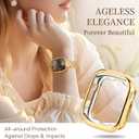 Slim Metal Band for Apple Watch Bands for Women 45mm 44mm 42mm(S3) Gold iWatch Bands with Protective Case, Stainless Steel Thin Dressy Strap for Apple Watch Band Series 9 8 SE 7 6 5 4 3-Gold