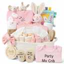 28-Piece Baby Shower Gifts for Girls, Baby Essentials for Newborn, Large Baby Girl Gift Basket, Gender Reveal Gifts, Baby Registry Search, Diaper Caddy Organizer (Pink)