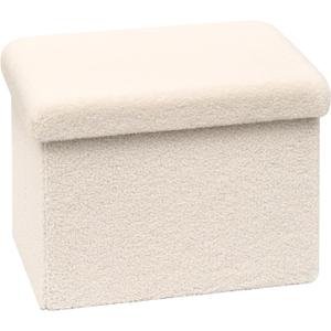 16.5 Inches Small Storage Ottoman - Square Ottoman with Sherpa Top,Storage Bench for Bedroom 16.5" L x 12.6" W x 12.6" H - White