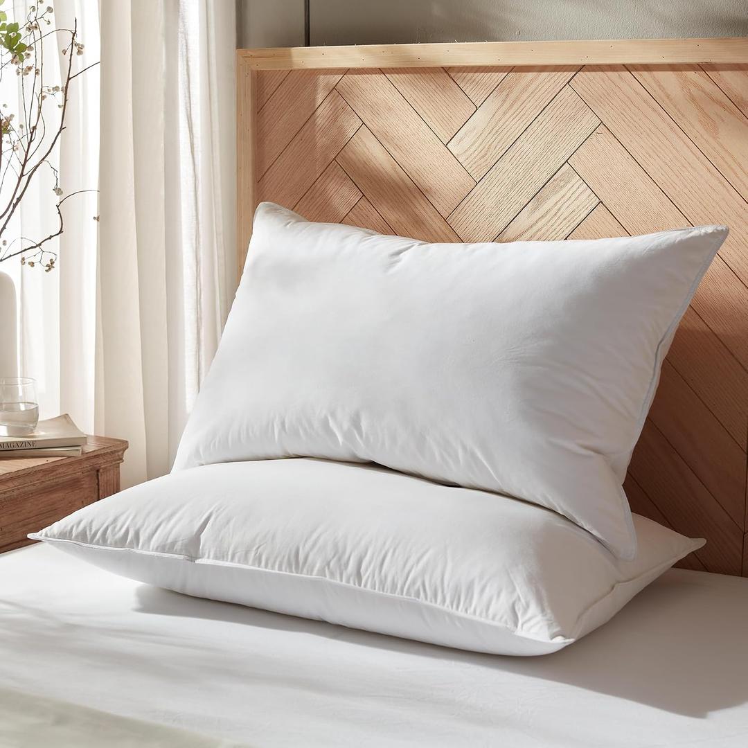 Globon Feather Down Pillow King Size Set of 2 Hotel Collection | Medium Firm Bed Pillow for Sleeping, Goose Down and Feather Filld, 100% Cotton Shell 430 TC 600 Fill Power 20" x 36"