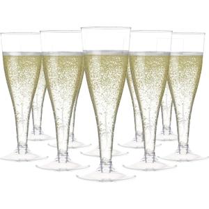 Prestee 100 Pack Clear Plastic Champagne Flutes - 4.5 oz Durable Disposable Champagne Glasses for Parties, Weddings, Toasting and Large Celebrations - Elegant Wine Glasses Stemware for Easy Cleanup