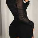 SweatyRocks Women's Sheer Mesh Long Sleeve Slim Fit Sexy Ruched Shirt Romper Shorts Bodysuit (Black, M)