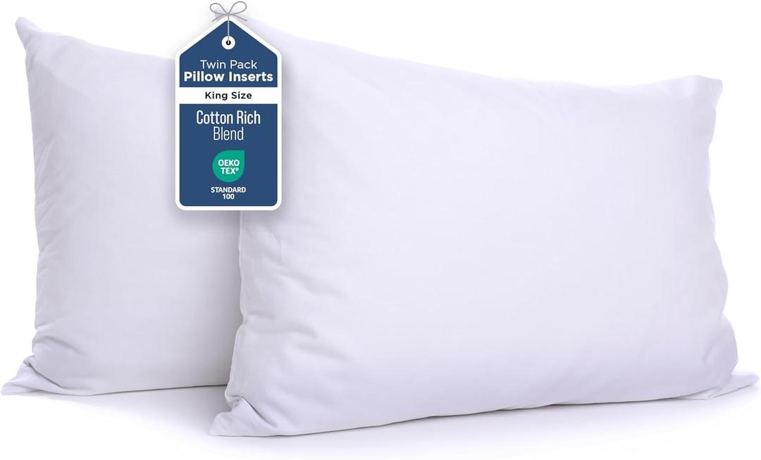 Martex Twin Pack King Bed Pillows, Set of 2 - Soft Down Alternative Pillows for Sleeping - Supportive Comfort for Back and Stomach Sleepers - Breathable Cotton Blend Cover - Made in USA