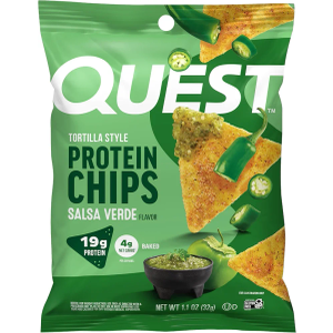 Quest Nutrition Tortilla Style Protein Chips, Salsa Verde, 19g of Protein, 4g Net Carbs, Gluten Free, 1.1 Ounce (Pack of 12), BBD: 10/13/26