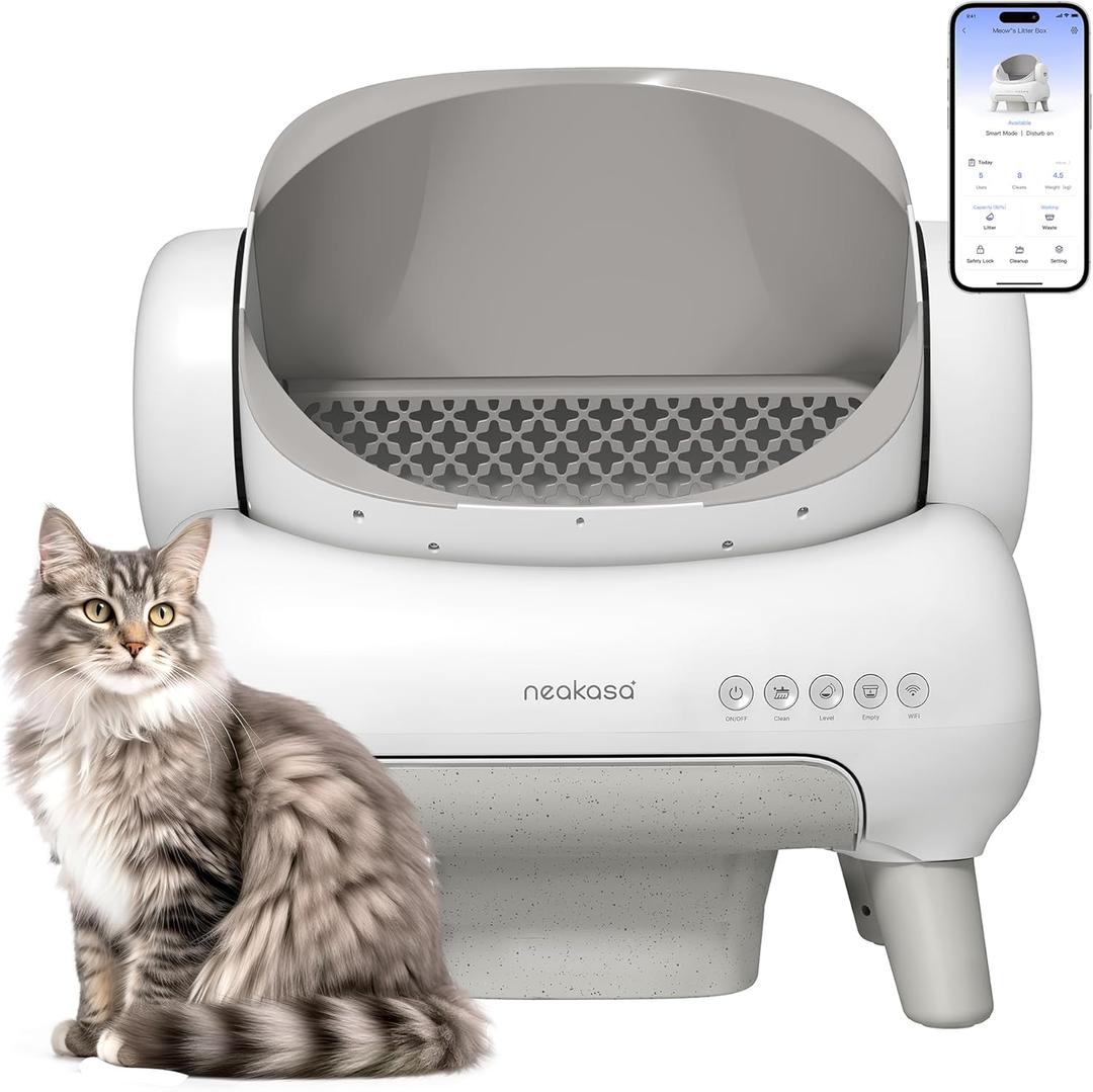 Neakasa M1 Plus Lite Open-Top Self Cleaning Cat Litter Box, Automatic Cat Litter Box with APP Control, Upgraded Safety Protection, Odor Control, Includes 1 Roll Waste Bag (White)
