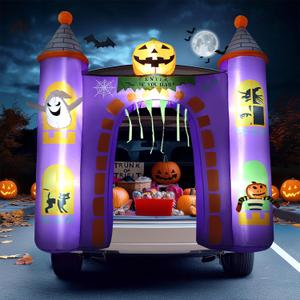 ZPISF 6 FT Halloween Inflatables Outdoor Decorations, Trunk or Treat Car Decorations, Blow Ups Haunted Castle with Built-in LEDs for Halloween Decor