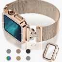 JOYOZY Magnetic Band Compatible with Apple Watch Band 38mm 40mm 41mm 42mm 44mm 45mm 46mm Milanese Strap with Bling Glitter Case Built-in Screen Protector Dressy Stainless Steel iWatch Loop for Women