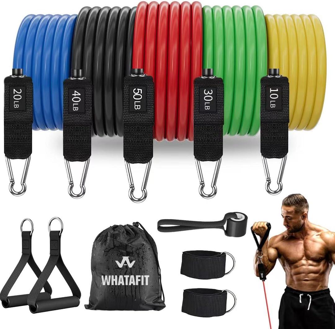 WHATAFIT Resistance Bands, Exercise BandsResistance Bands for Working Out, Work Out Bands with Handles for Men and Women Fitness, Strength Training Home Gym Equipment (Multi)