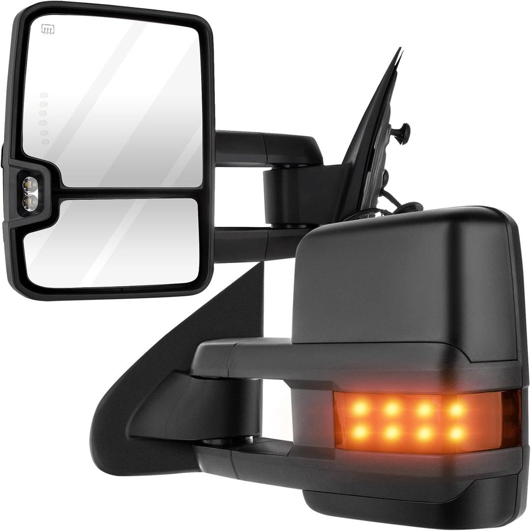 Towing Mirrors 2014-2017 for Chevy Silverado for GMC Sierra 1500 2015-2016 for Chevy For GMC 2500/3500 HD Tow Mirrors A Pair Power Adjust Heated Turn Signal Width Light Side View Mirror