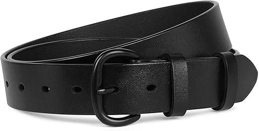 SANSTHS Women Leather Belt for Jeans Pants Dresses Black Ladies Waist Belt with Black Buckle  : Fit for Waist Size 43"-46"
