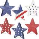 COCHIE 4th of July Decorations Wooden Star Set of 6, Labor Day Decor, Patriotic Memorial Day Tiered Tray Decor, Red White and Blue Veterans Day Decorations for Home Office Table Shelf (Vintage)