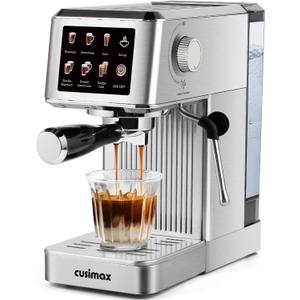 CUSIMAX Espresso Machine 20Bar Compact Coffee Machine with Powerful Steam Wand for Latte & Cappuccino, Stainless Steel Espresso Maker with 34oz Remevable Water Tank (Silver)