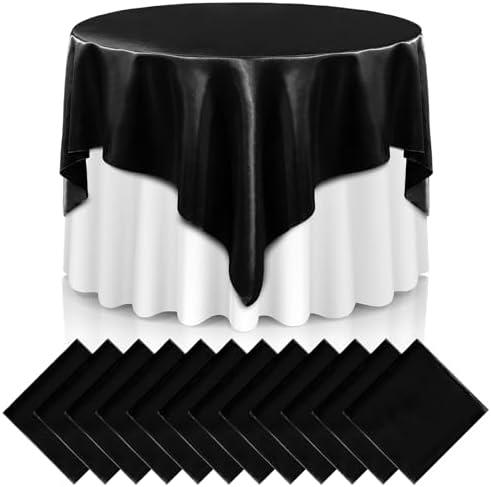 Newwiee 12 Pcs 72 Inch Satin Tablecloth Square Overlay Smooth Fabric Tablecloth Satin Table Cover Fabric Decoration Dining Cloths for Party Wedding Banquet Table Decoration(Black)